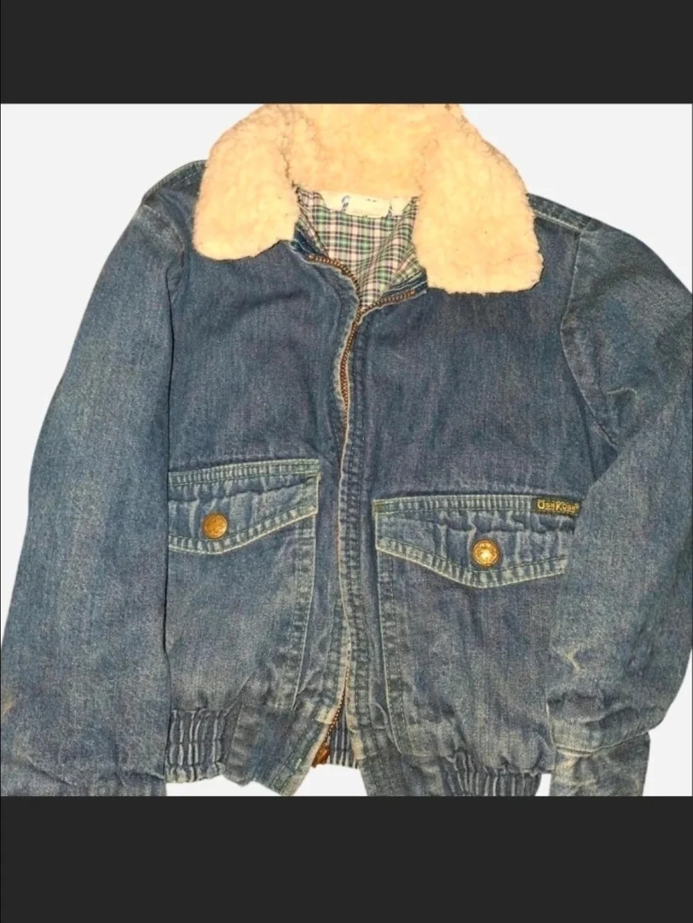 RARE Vintage Oshkosh Kids Blue Denim Jacket with Cream Sherpa Collar